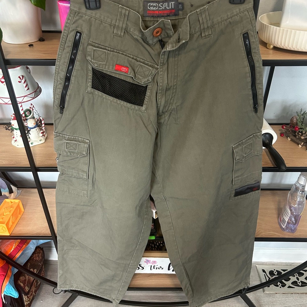 Split Womans Cargo Pants in Olive Green